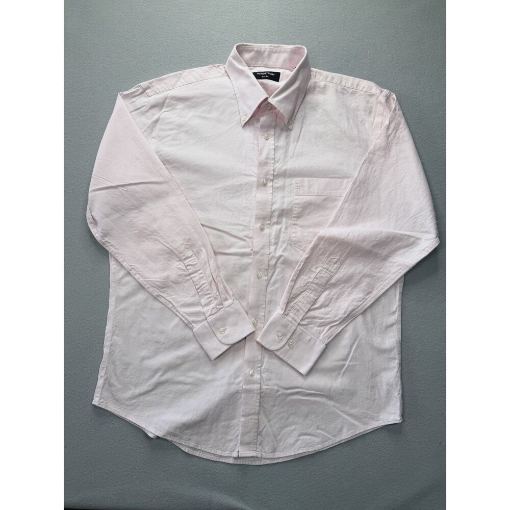 Nordstrom Trim Fit Dress Shirt Men Medium 15.5 32/33 Pink Cotton